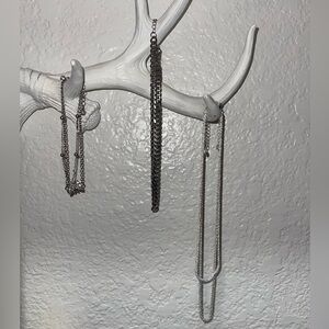 Silver Layered Chain Necklace with Butterfly Anklet Set